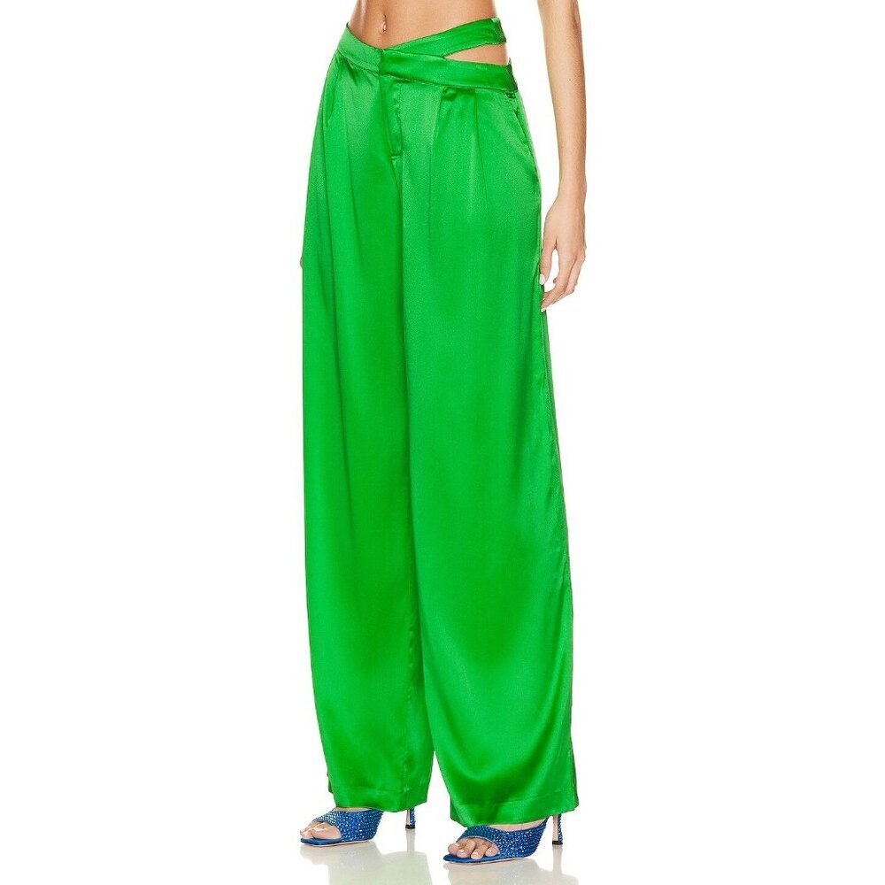 SEROYA Zarri Silk Wide Leg Pant Kelly Green Womens Size Small - Picture 4 of 13
